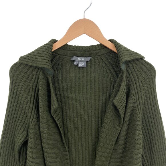 Per Se Cardigan Sweater Womens Small Dark Green Knit 100% Merino Wool Open Front - Picture 7 of 14